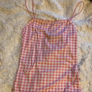 Trendy checkered square neck tank cami bodysuit